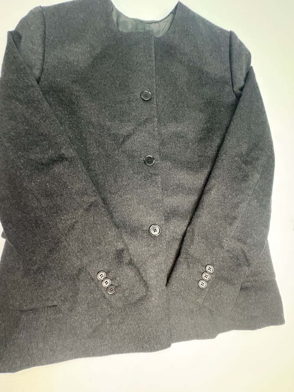 Max Mara Womens Gray 100% Virgin Wool Collarless Blazer Jacket Size 14